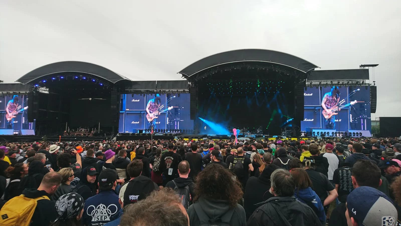 The twin Hellfest mainstages side by side with a huge black-clad crowd