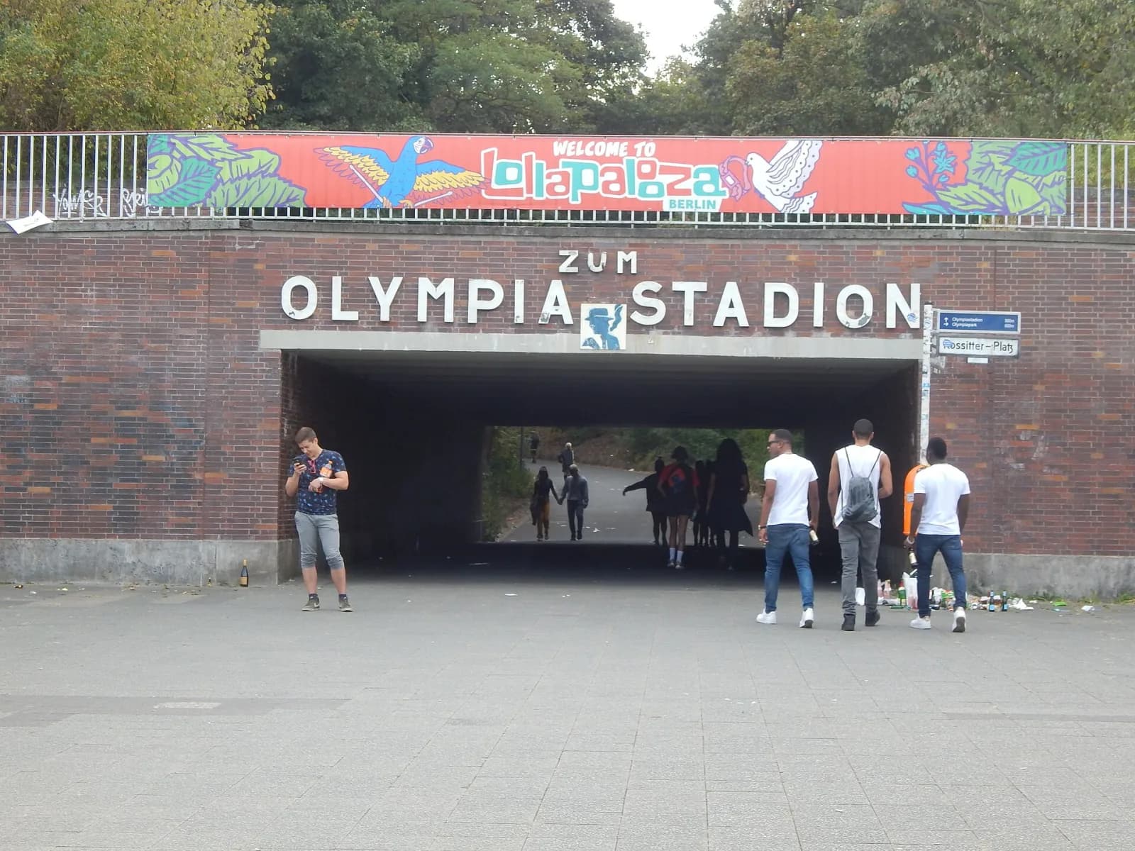 The Welcome to Lollapalooza Berlin banner over the Zum Olympia Stadion underpass