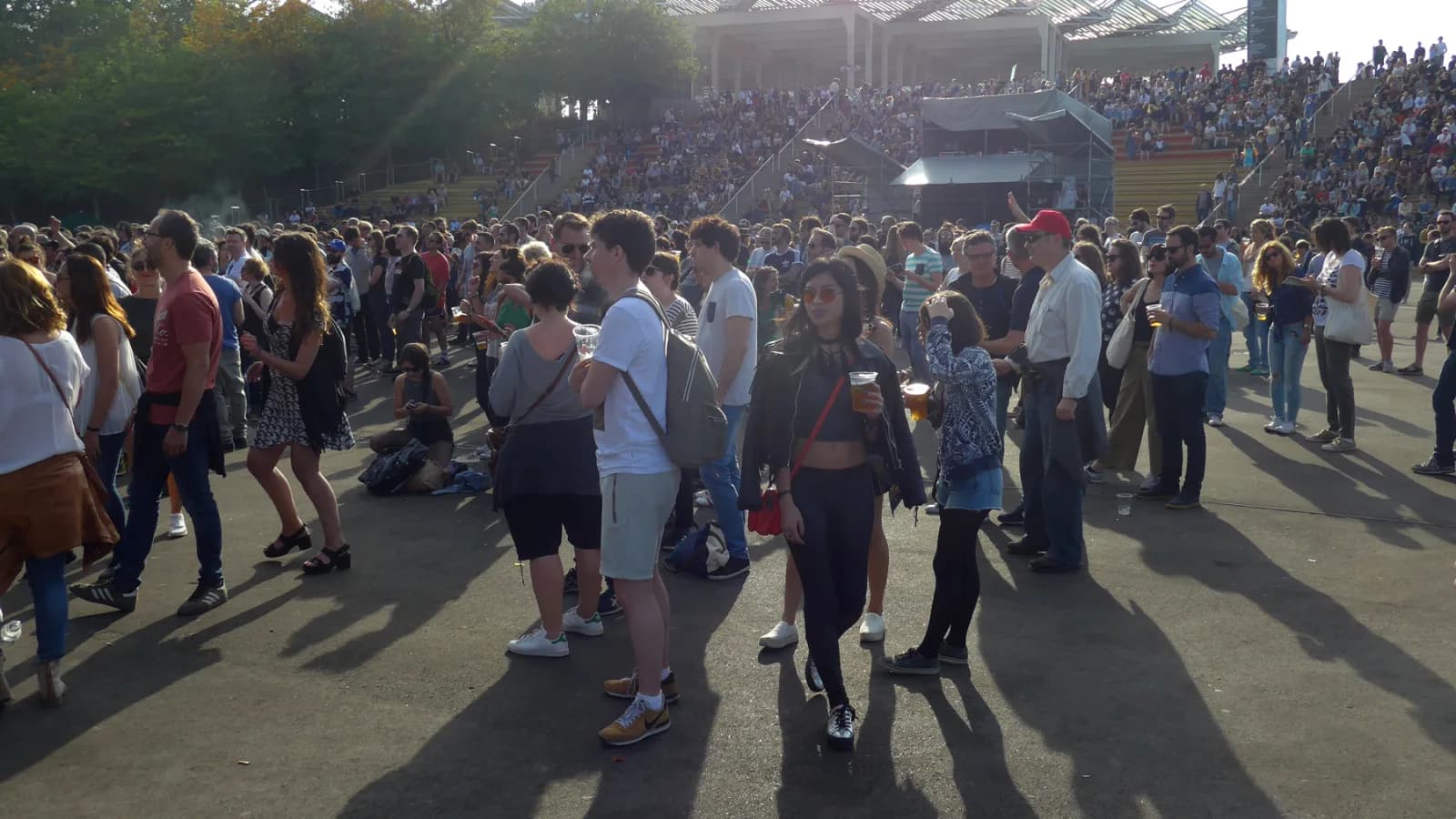 A daytime crowd filling the Parc del Forum esplanade at Primavera Sound Barcelona