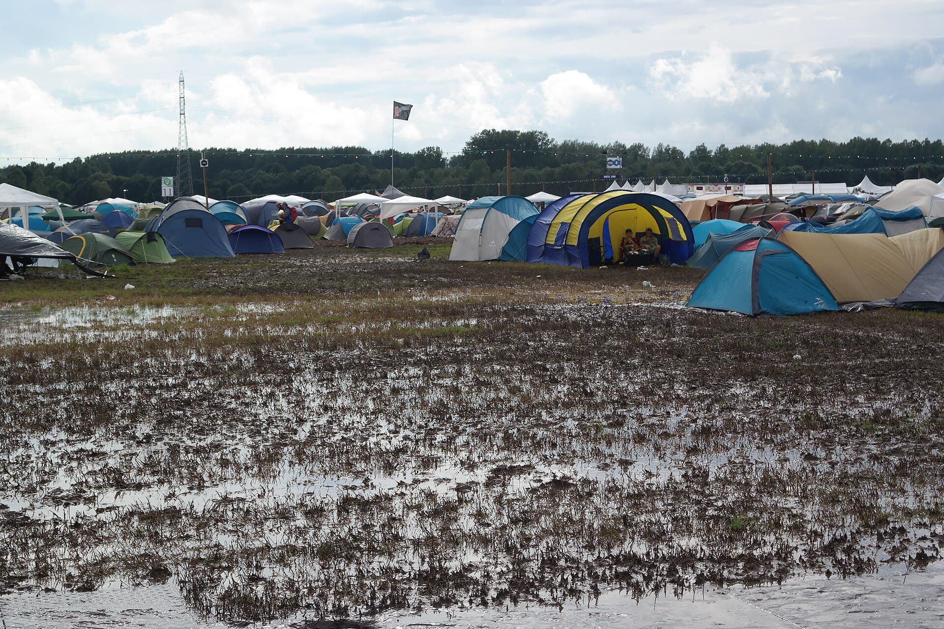 The Hive camping area at Rock Werchter after heavy rain