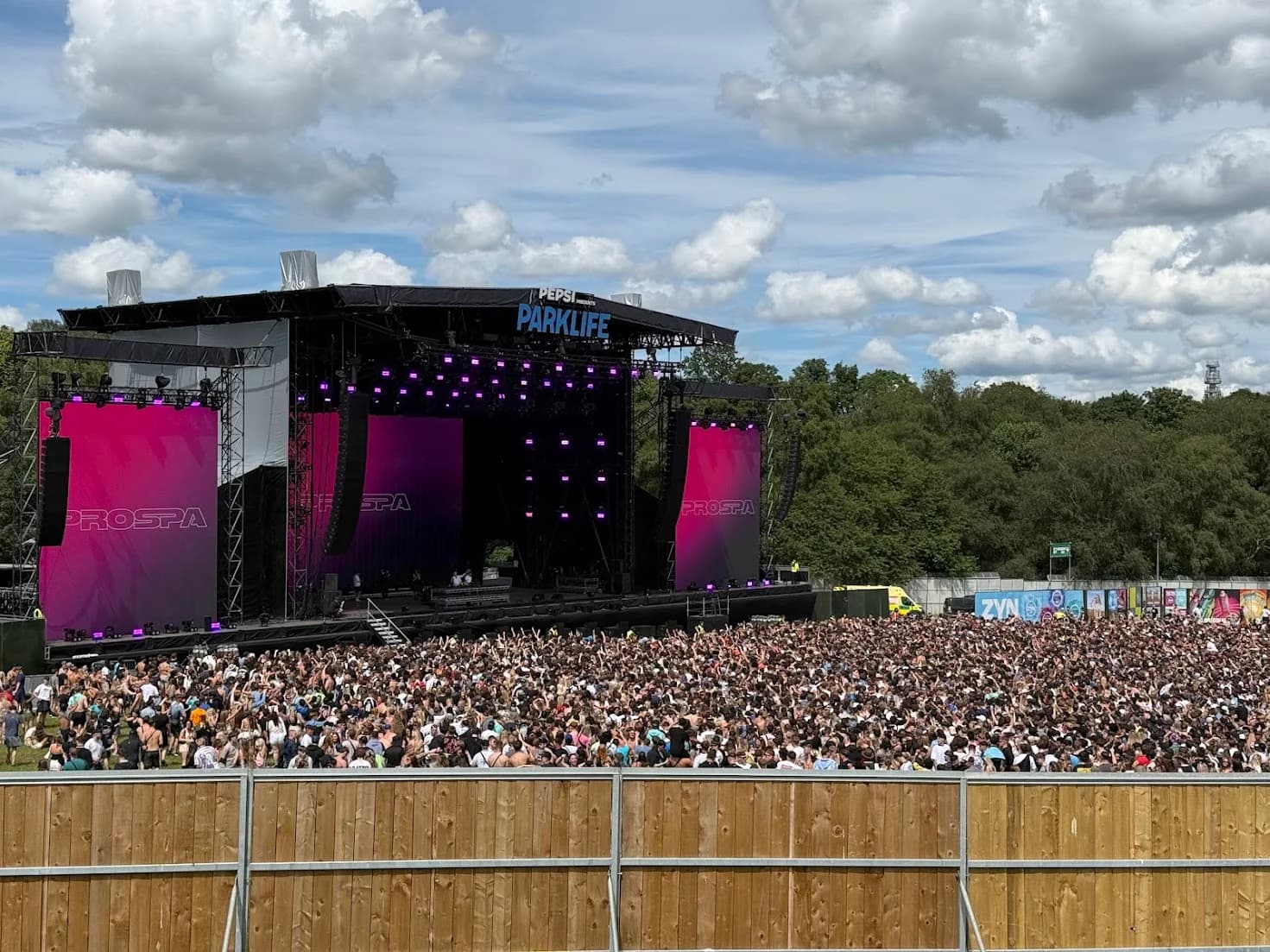 A Parklife 2026 crowd in front of the main stage at Heaton Park