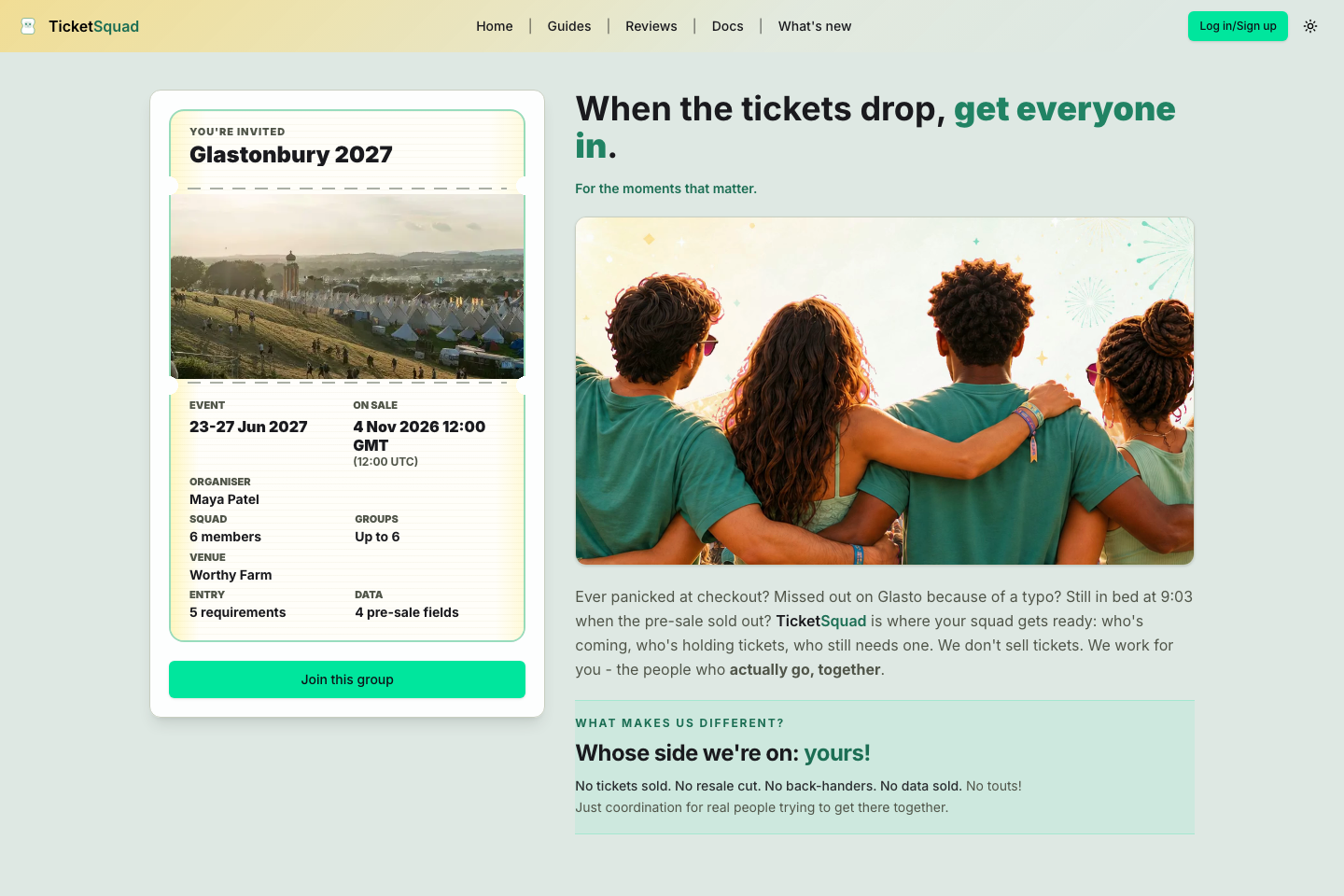 TicketSquad public join page inviting members to join an event