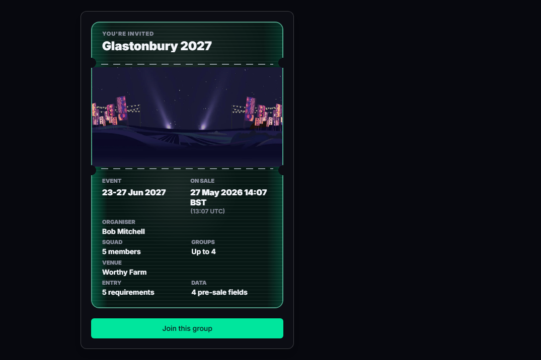 TicketSquad public join page inviting members to join an event