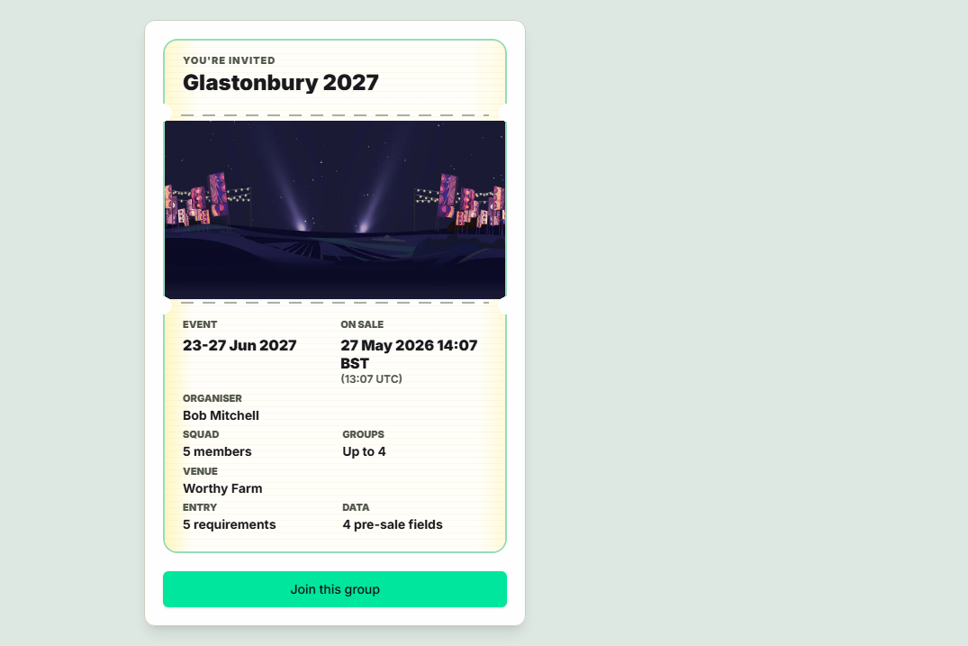 TicketSquad public join page inviting members to join an event